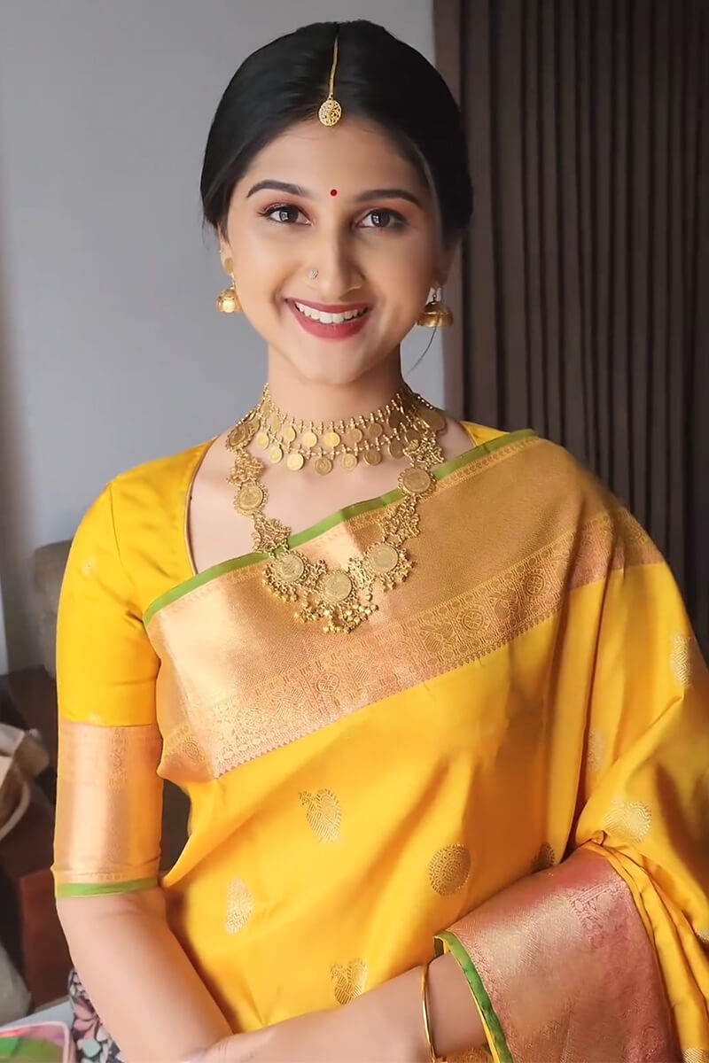 Devastating Yellow Soft Silk Saree With Mesmeric Blouse Piece