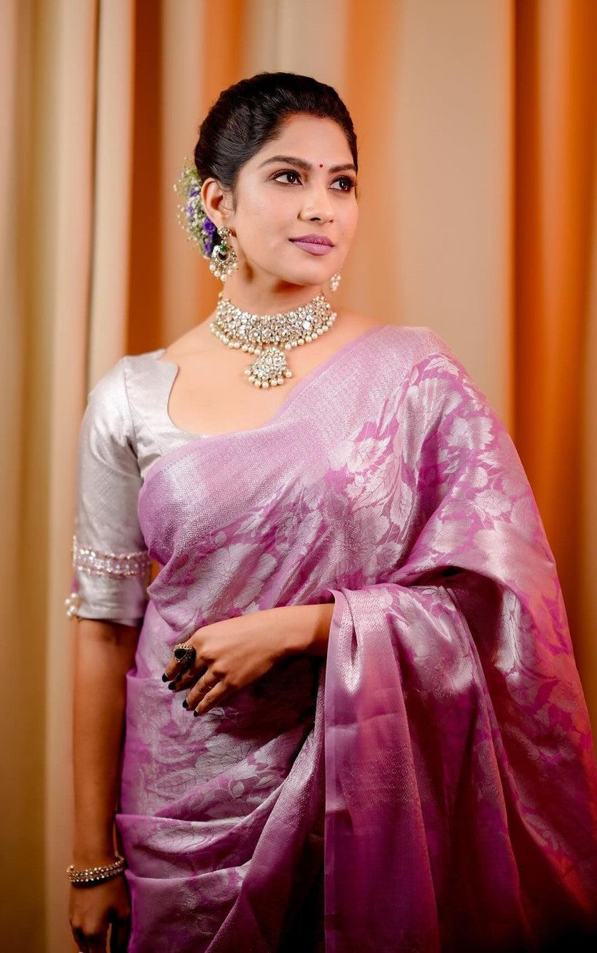 Delectable Pink Soft Silk Saree With Cynosure Blouse Piece