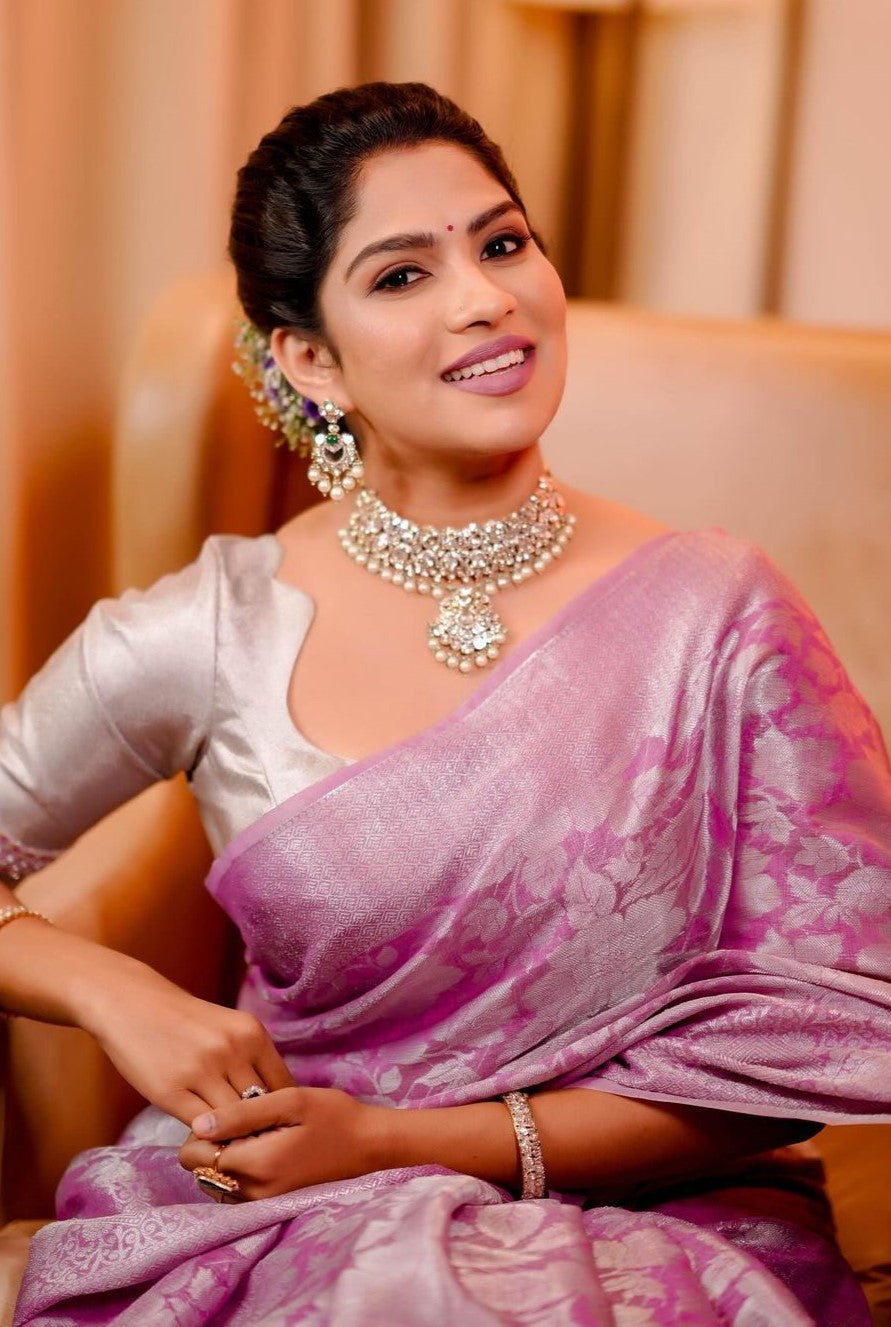 Delectable Pink Soft Silk Saree With Cynosure Blouse Piece