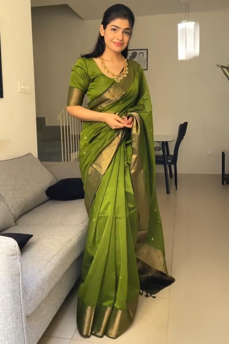 Muddy Green Maheshawari Cotton Silk Saree