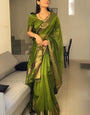 Muddy Green Maheshawari Cotton Silk Saree