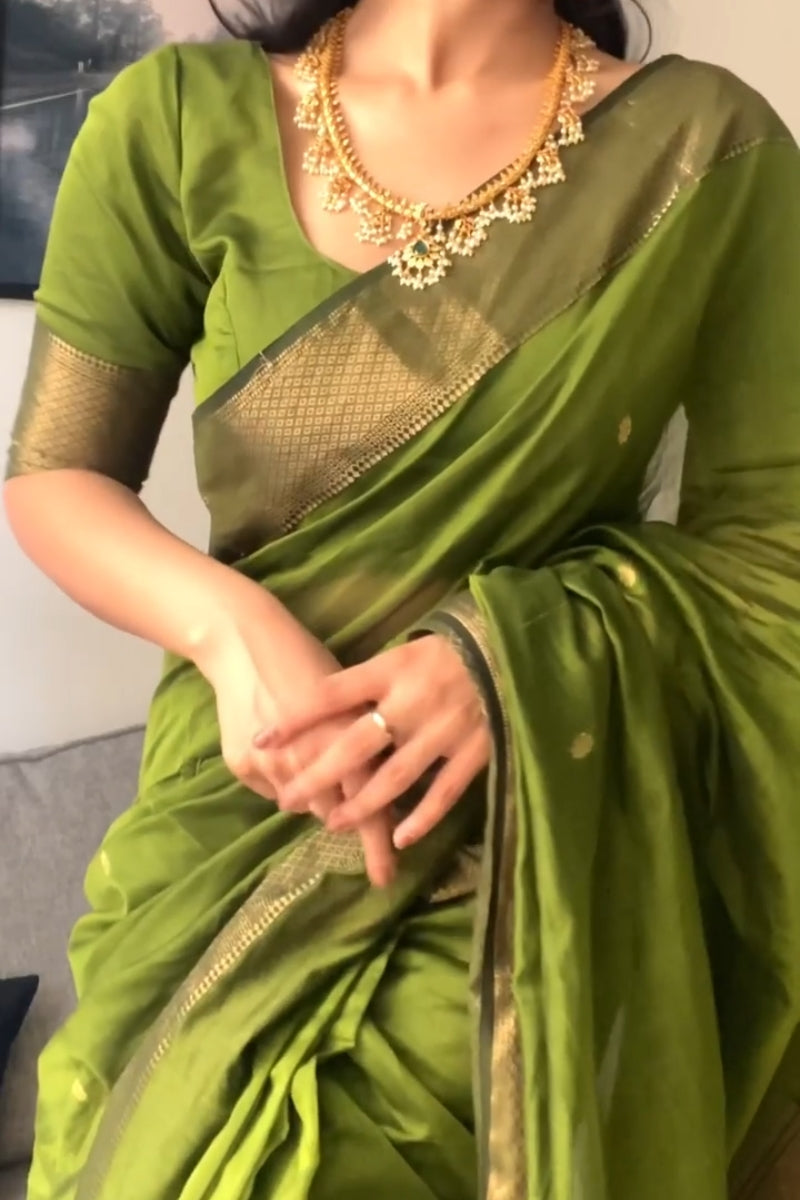 Muddy Green Maheshawari Cotton Silk Saree