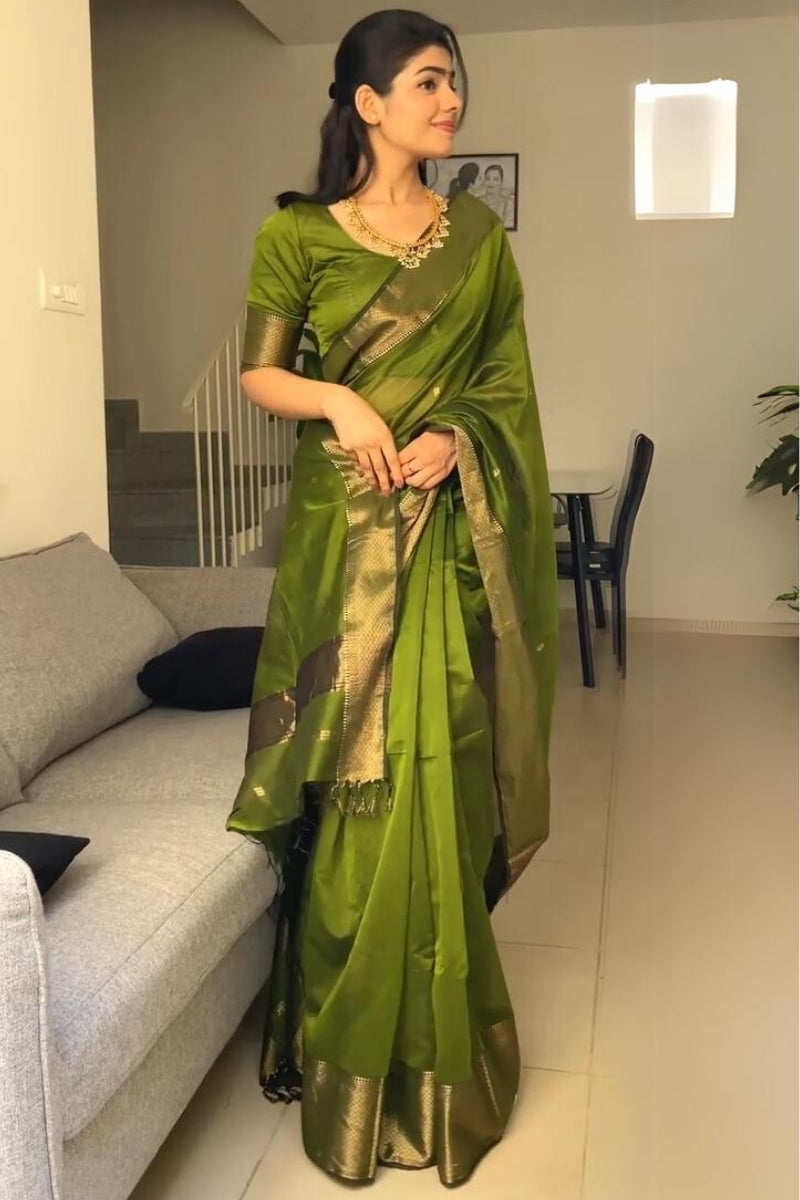 Muddy Green Maheshawari Cotton Silk Saree