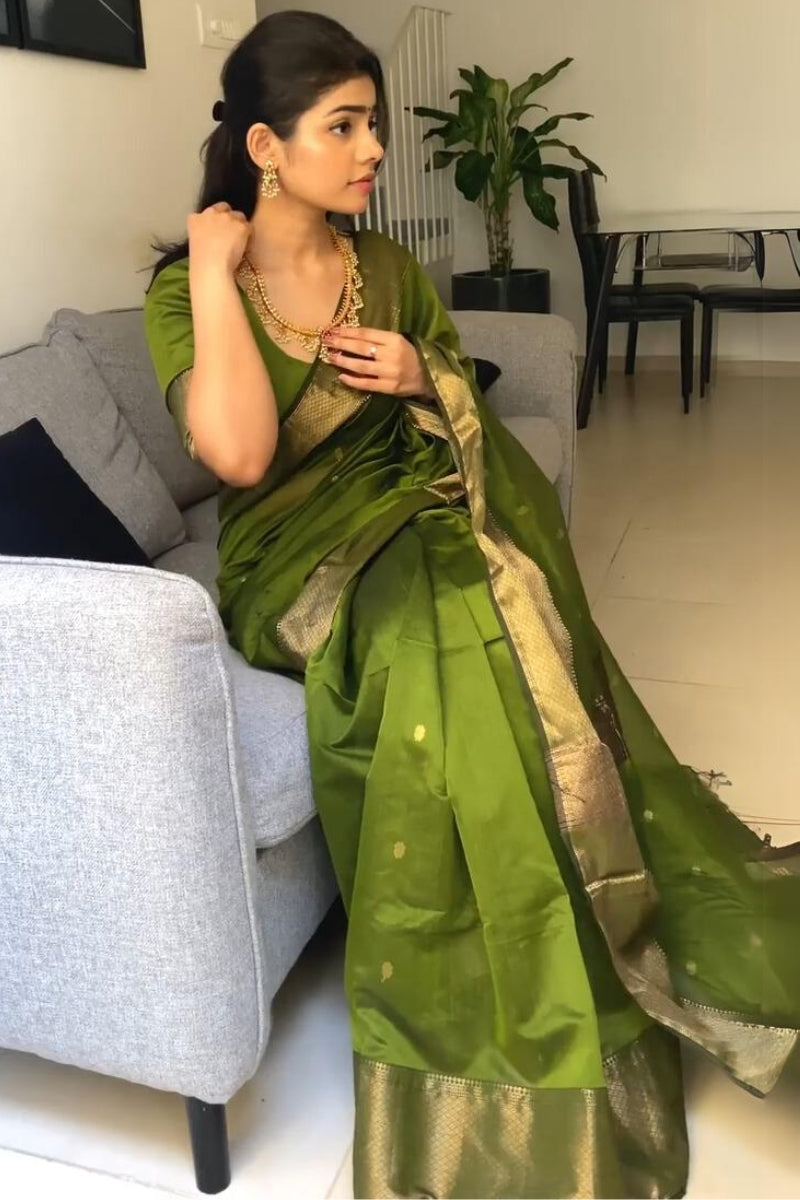 Muddy Green Maheshawari Cotton Silk Saree