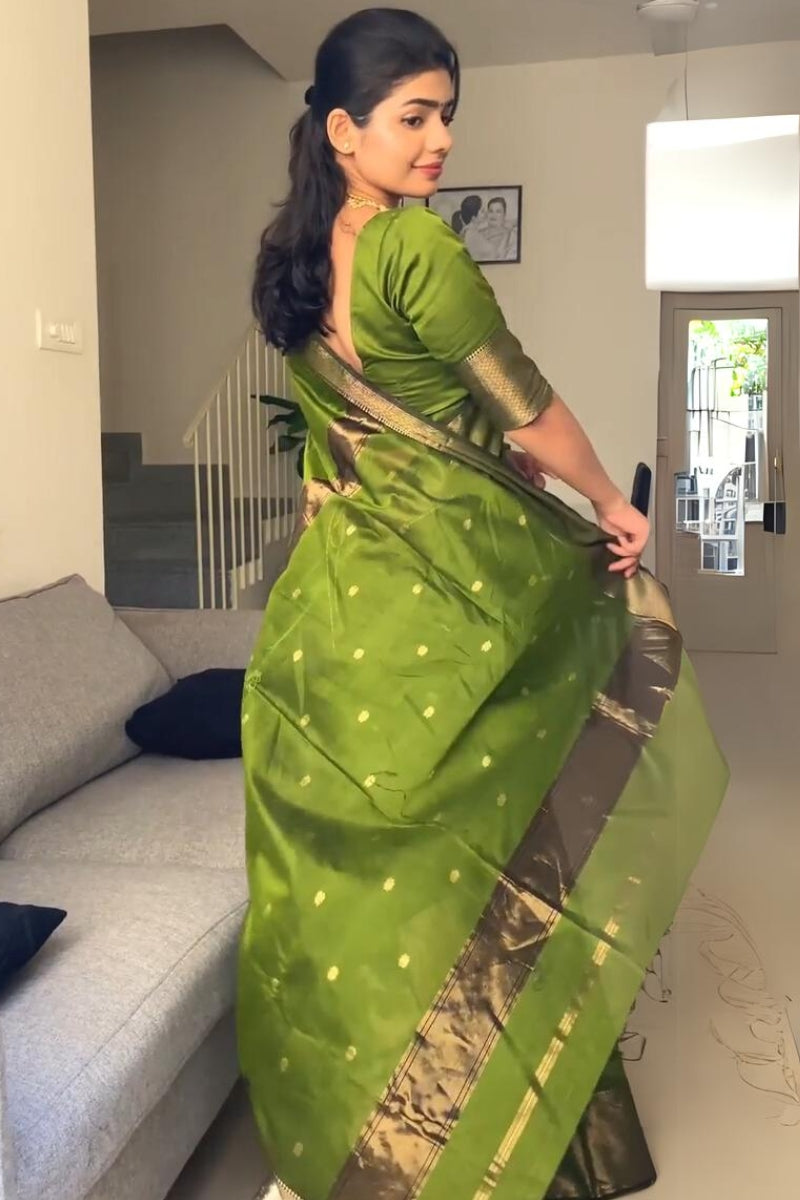 Muddy Green Maheshawari Cotton Silk Saree