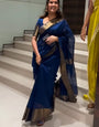 Cloud Burst Blue Maheshawari Cotton Silk Saree