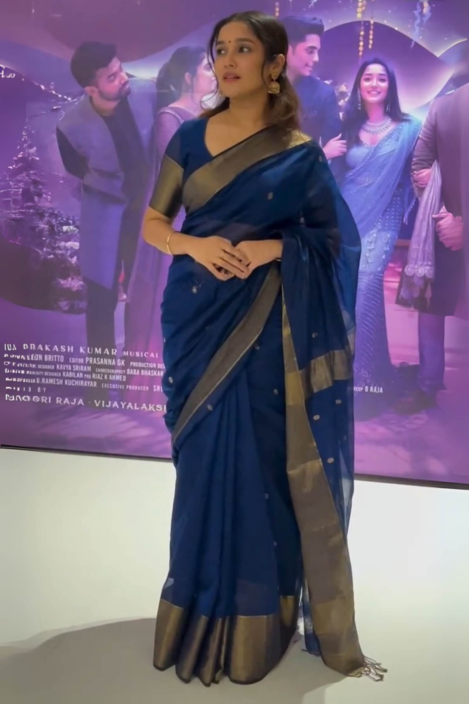 Cloud Burst Blue Maheshawari Cotton Silk Saree