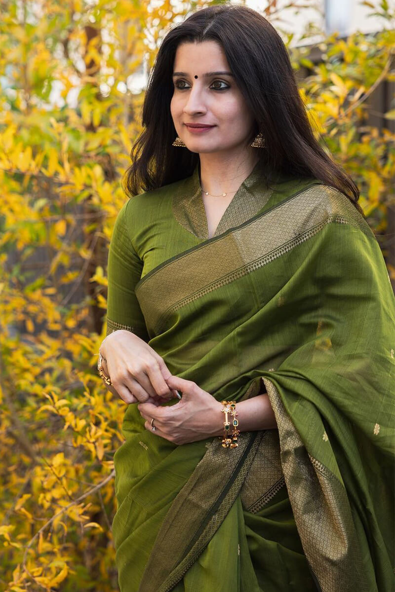 Pesto Green Maheshawari Cotton Silk Saree