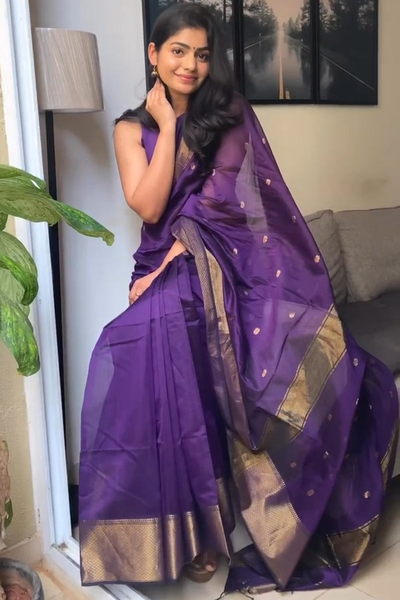 Plum Purple Maheshawari Cotton Silk Saree