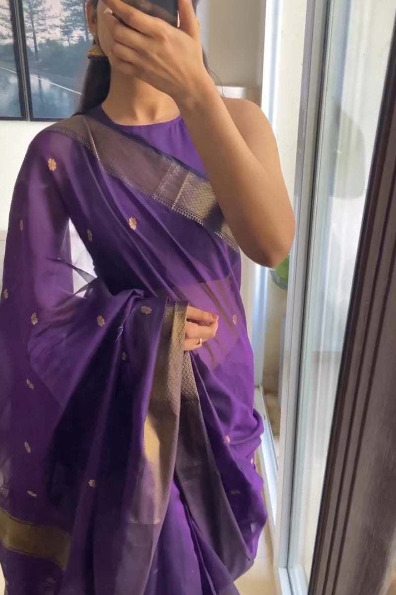 Plum Purple Maheshawari Cotton Silk Saree