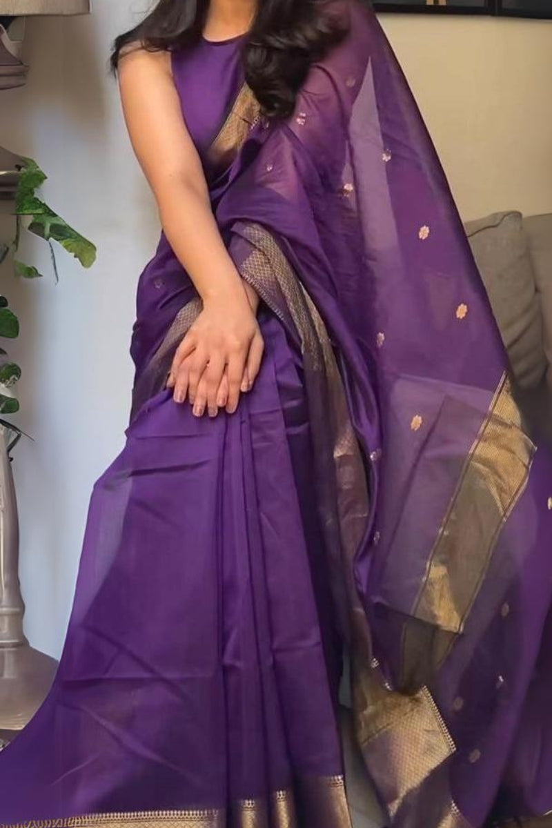 Plum Purple Maheshawari Cotton Silk Saree