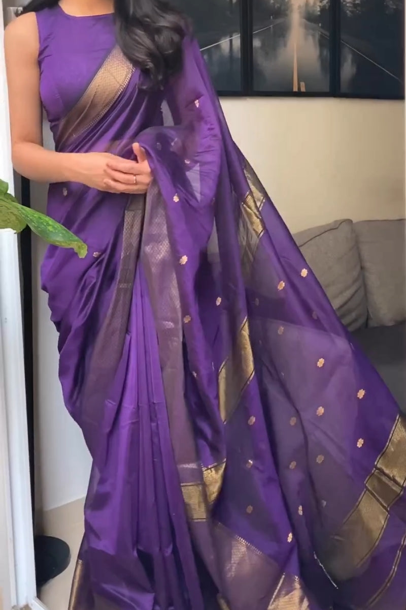 Plum Purple Maheshawari Cotton Silk Saree