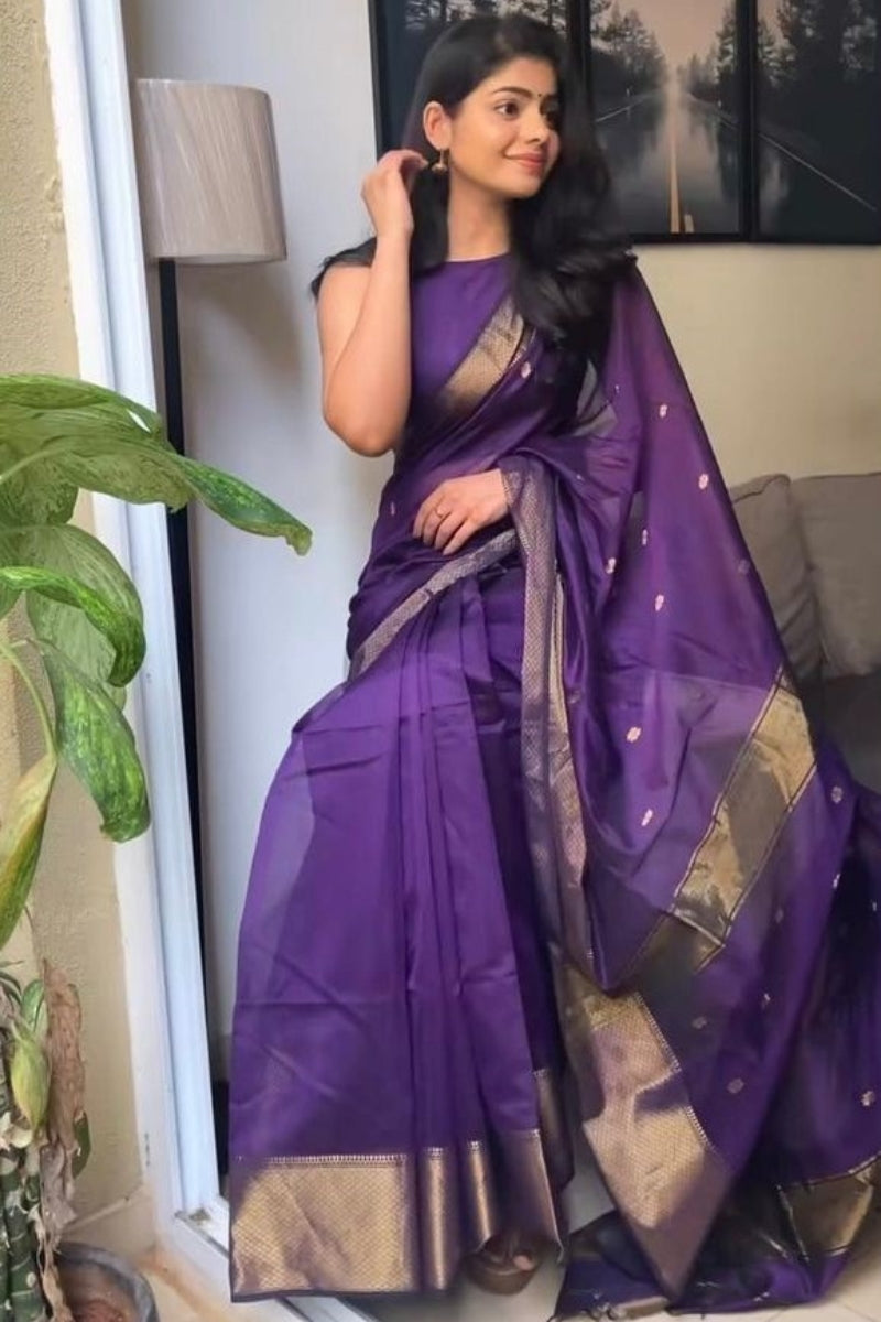 Plum Purple Maheshawari Cotton Silk Saree