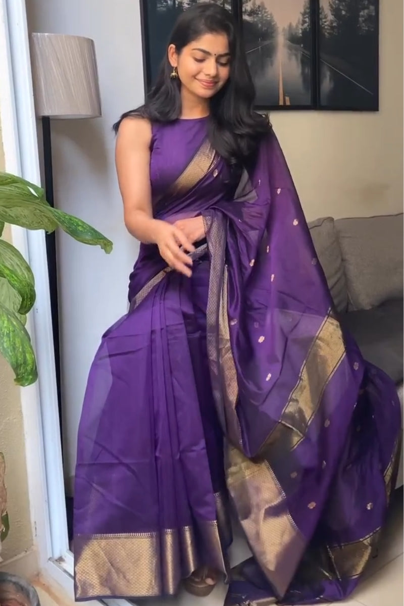 Plum Purple Maheshawari Cotton Silk Saree