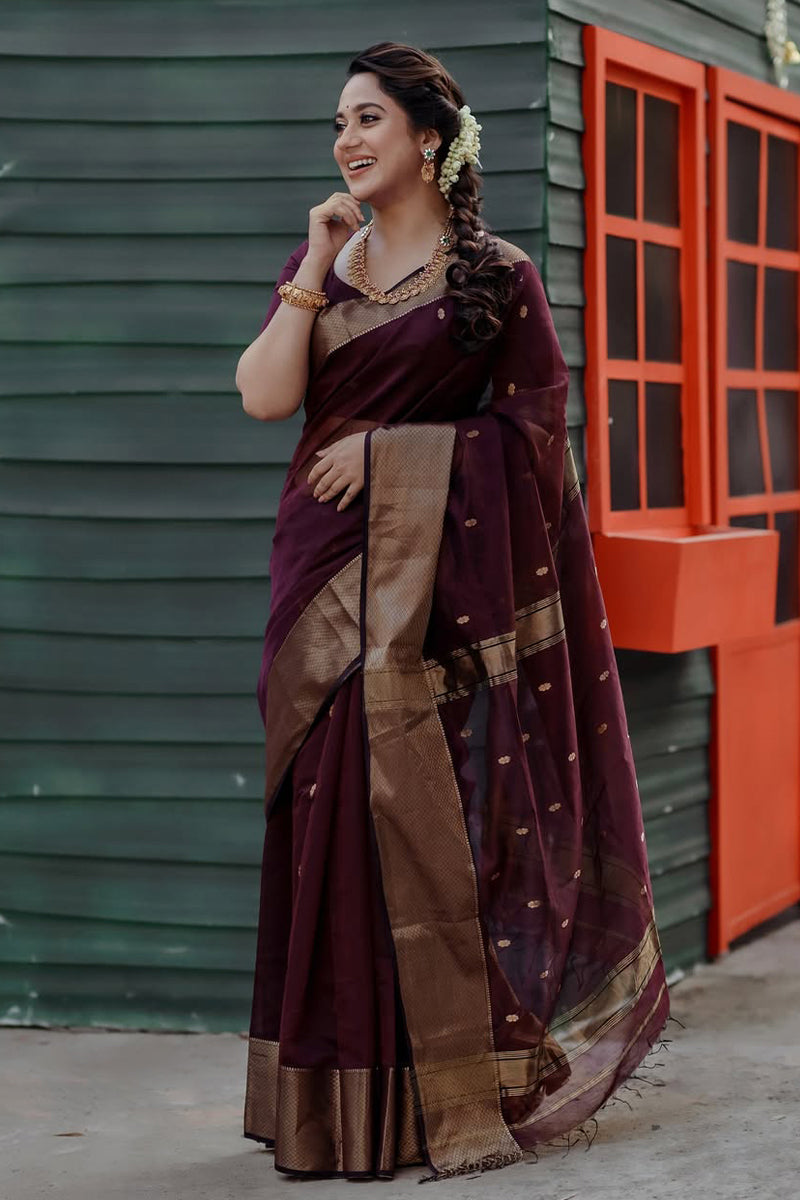 Cocoa Wine Maheshawari Cotton Silk Saree