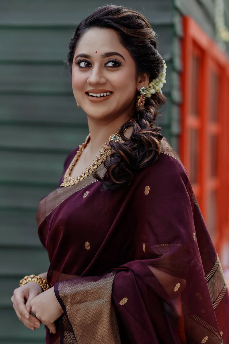 Cocoa Wine Maheshawari Cotton Silk Saree
