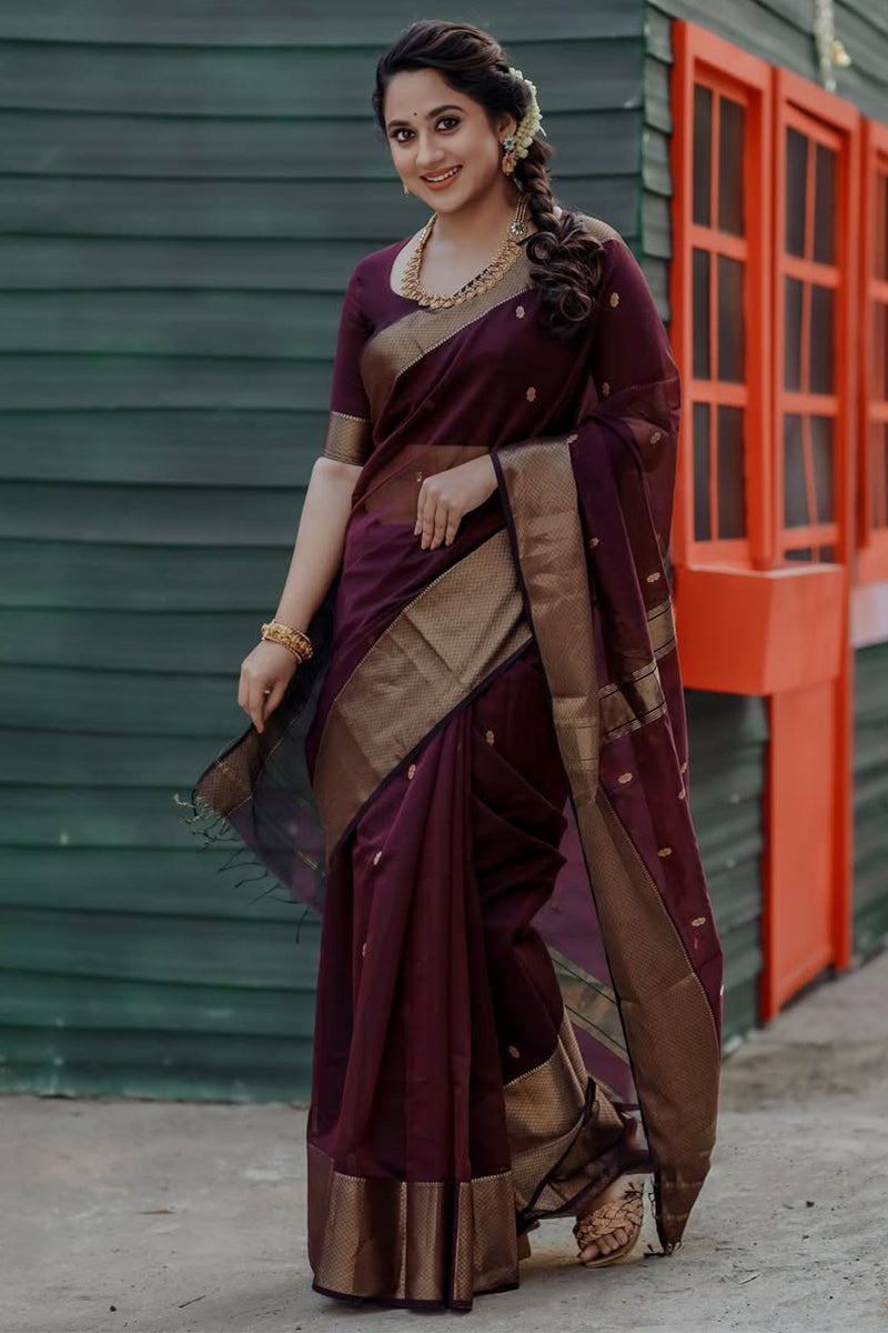 Cocoa Wine Maheshawari Cotton Silk Saree