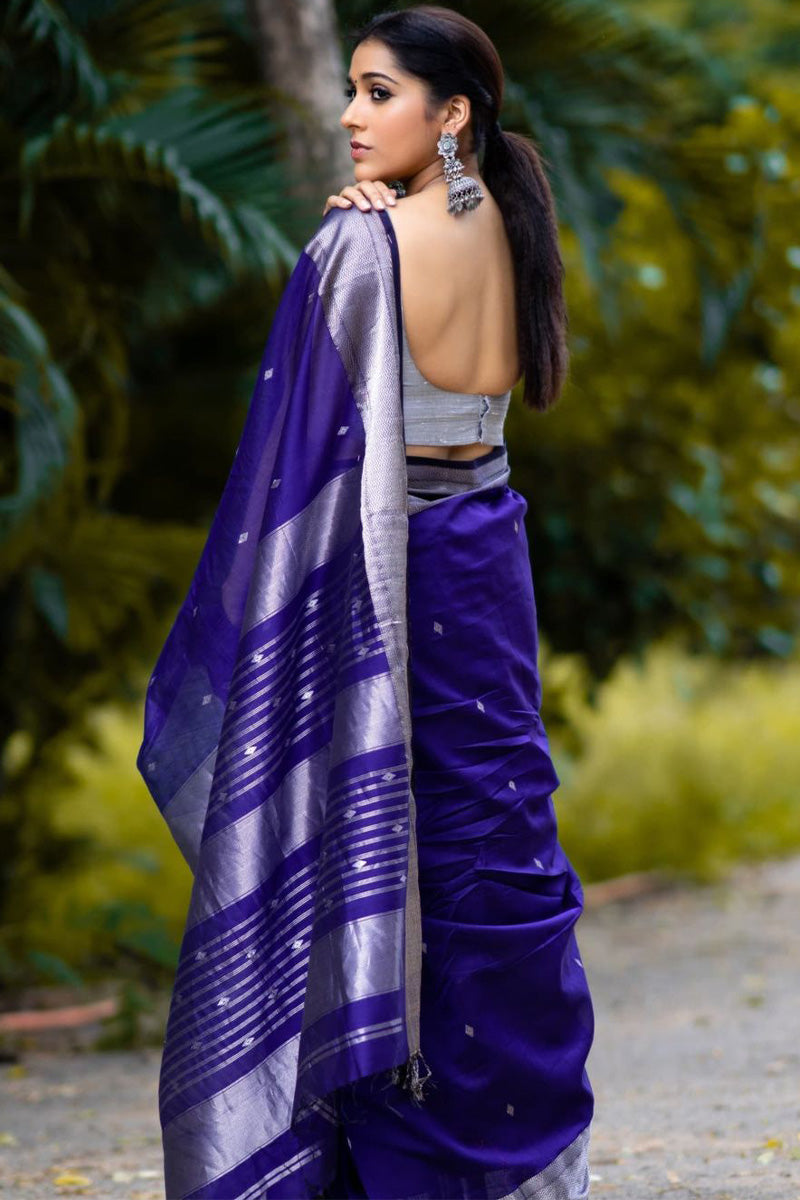 Palimpsest Royal Blue Soft Silk Saree With Ephemeral Blouse Piece