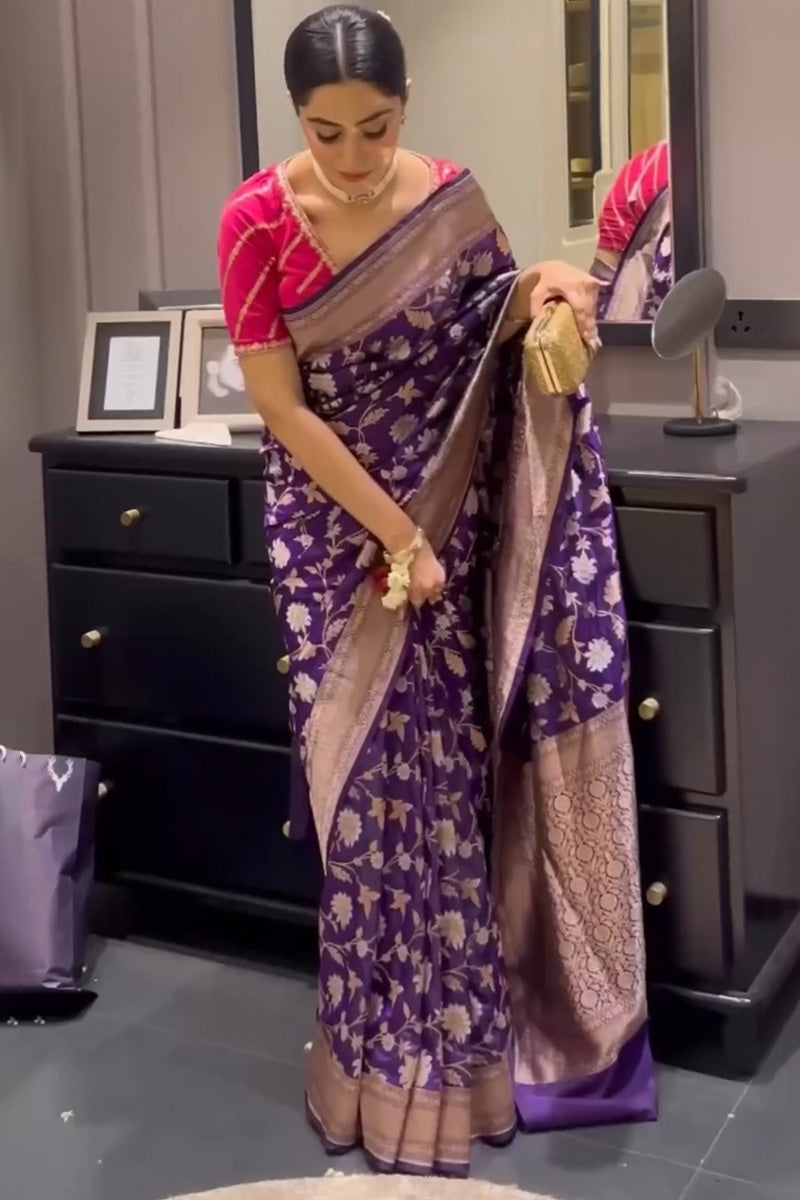 Murmurous Purple Soft Silk Saree With Serendipity Blouse Piece