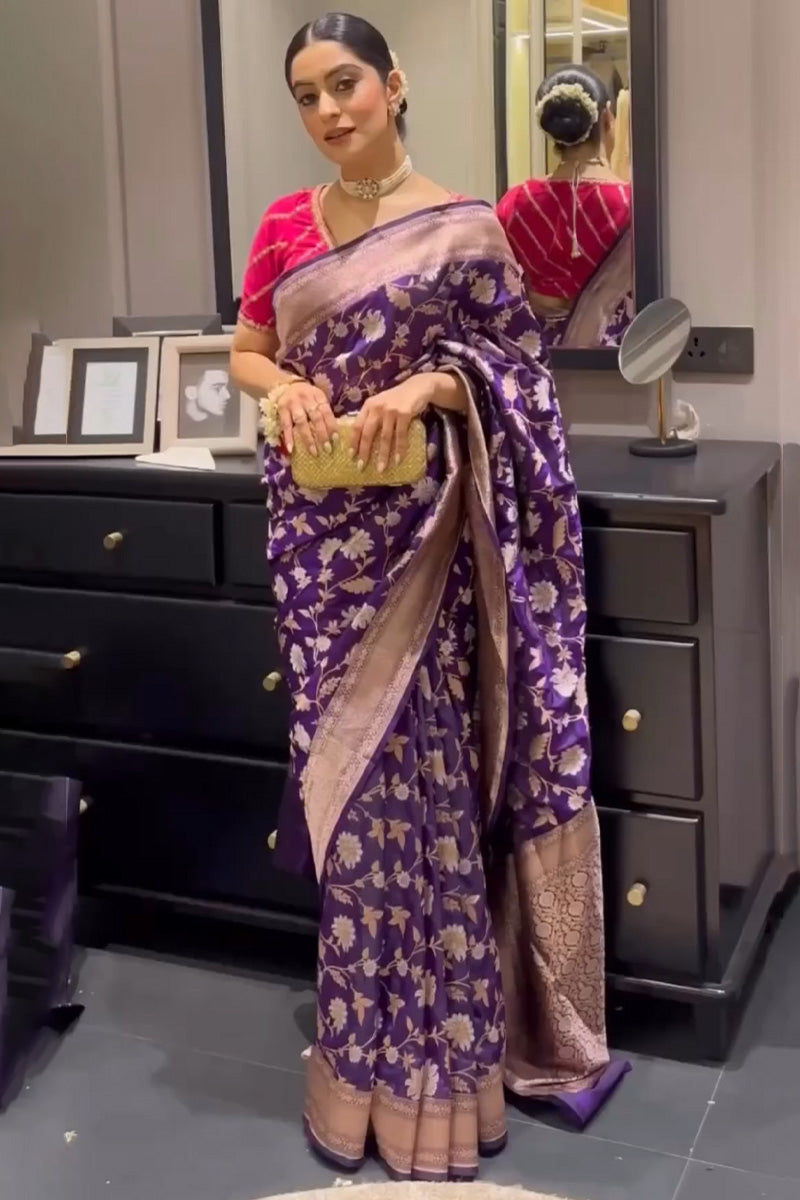 Murmurous Purple Soft Silk Saree With Serendipity Blouse Piece