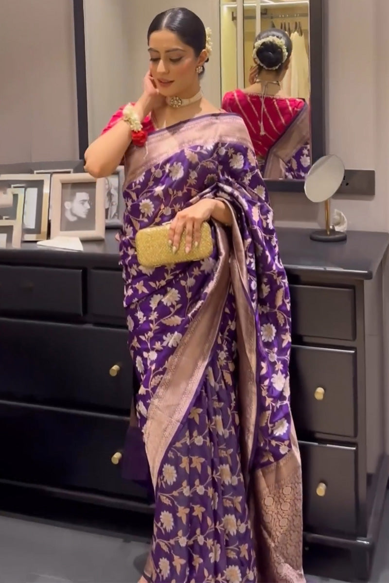 Murmurous Purple Soft Silk Saree With Serendipity Blouse Piece