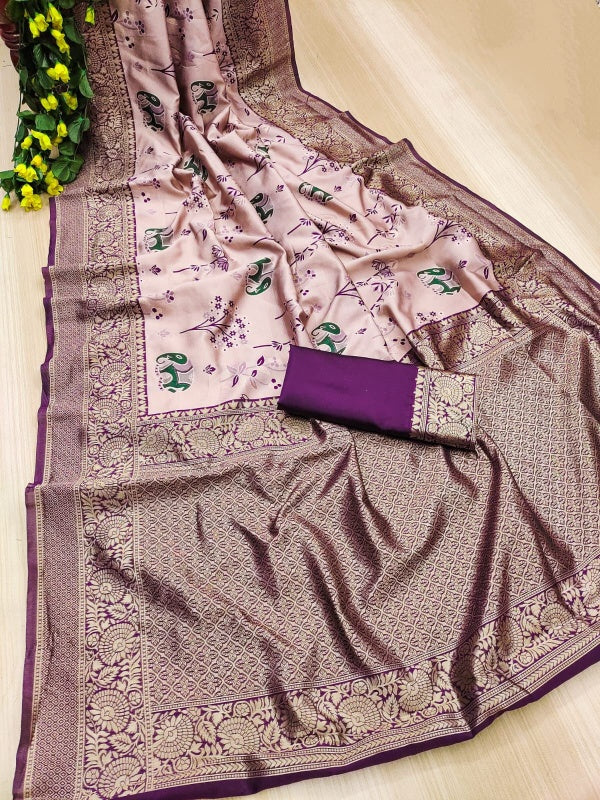 Susurrous Lavender Soft Silk Saree With Quintessential Blouse Piece