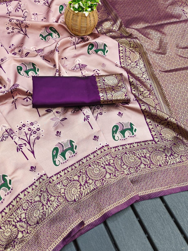 Susurrous Lavender Soft Silk Saree With Quintessential Blouse Piece