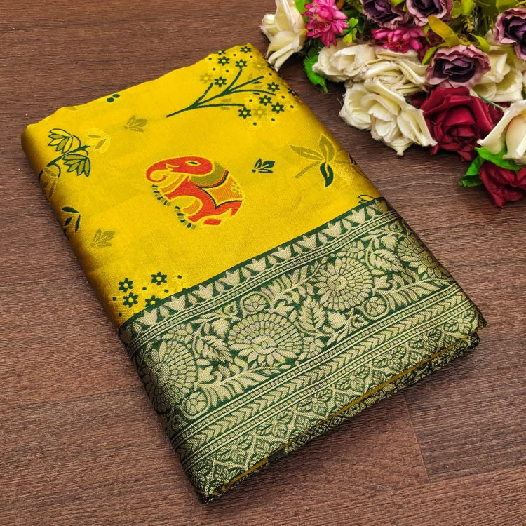 Rhapsody Yellow Soft Silk Saree With Vibrant Blouse Piece