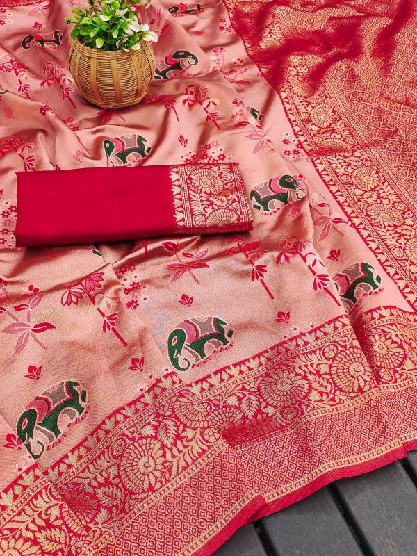 Winsome Pink Soft Silk Saree With Resonant Blouse Piece
