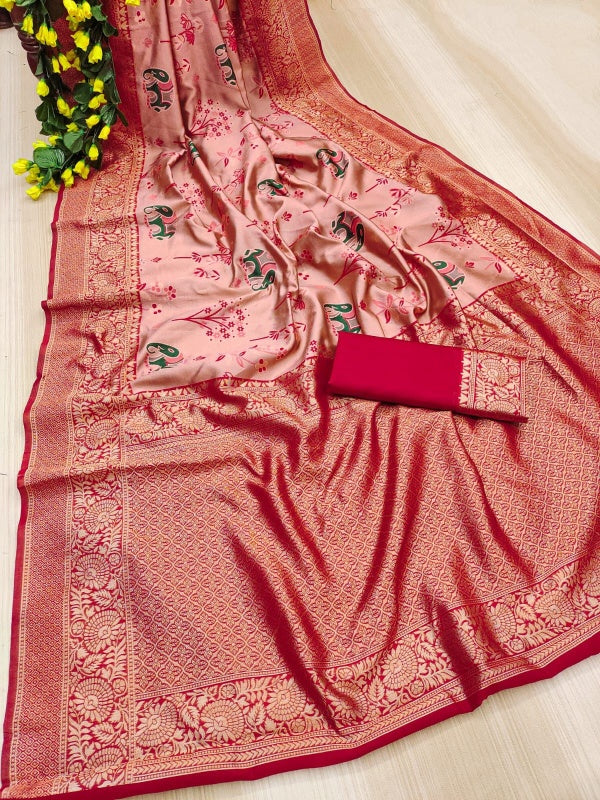 Winsome Pink Soft Silk Saree With Resonant Blouse Piece