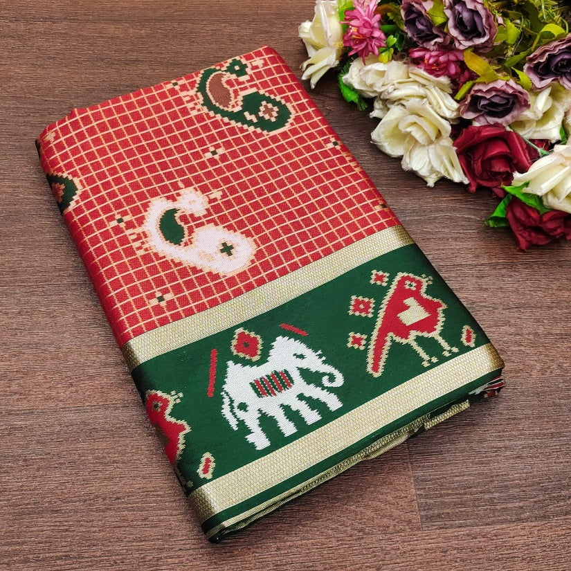 Mesmeric Red Soft Silk Saree With Hypnotic Blouse Piece