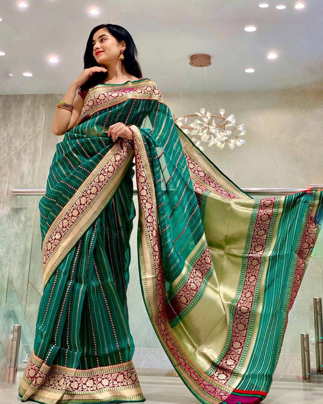 Elegant Rama Soft Silk Saree With Flattering Blouse Piece
