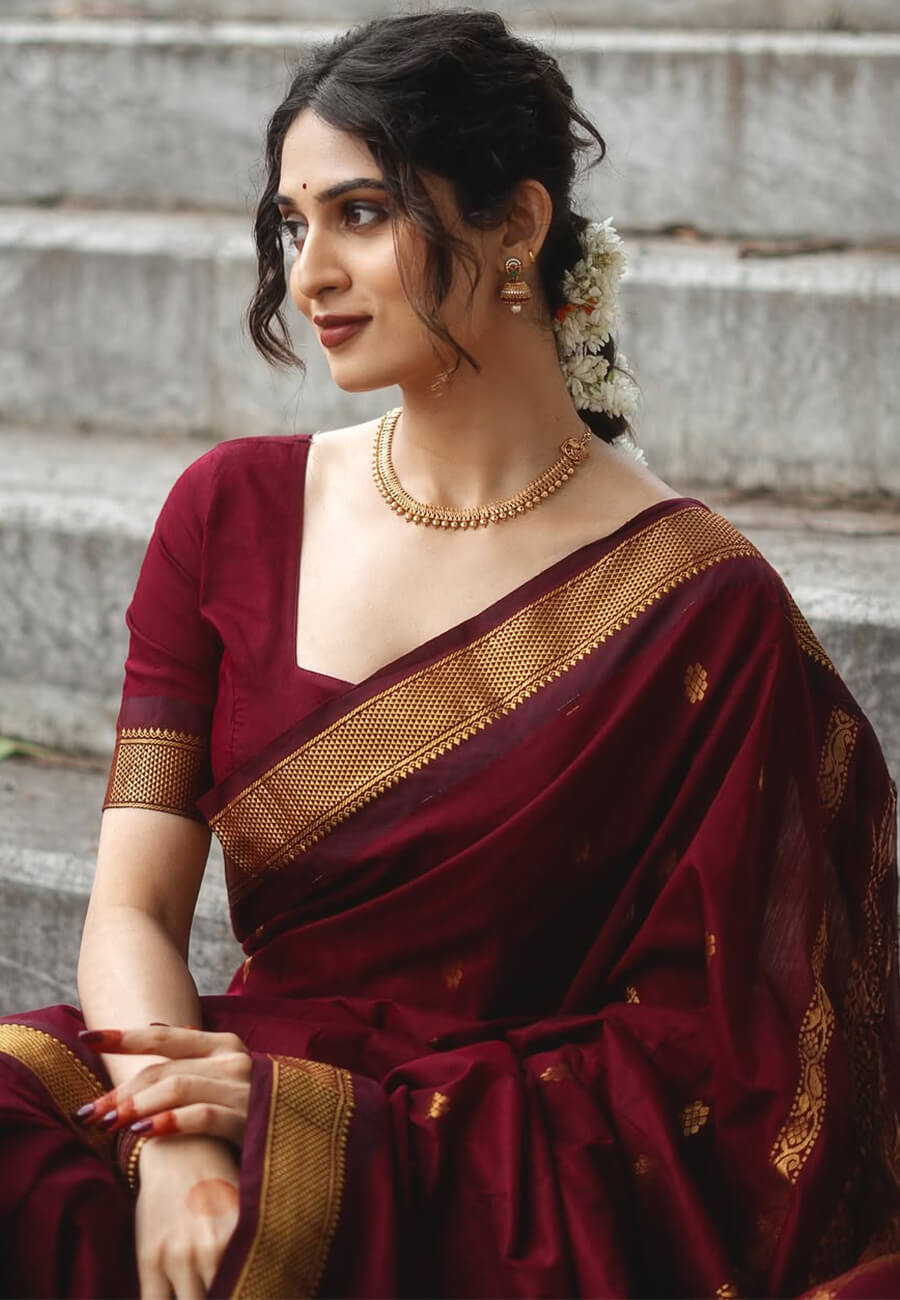 Super classy Maroon Soft Silk Saree With Seraphic Blouse Piece
