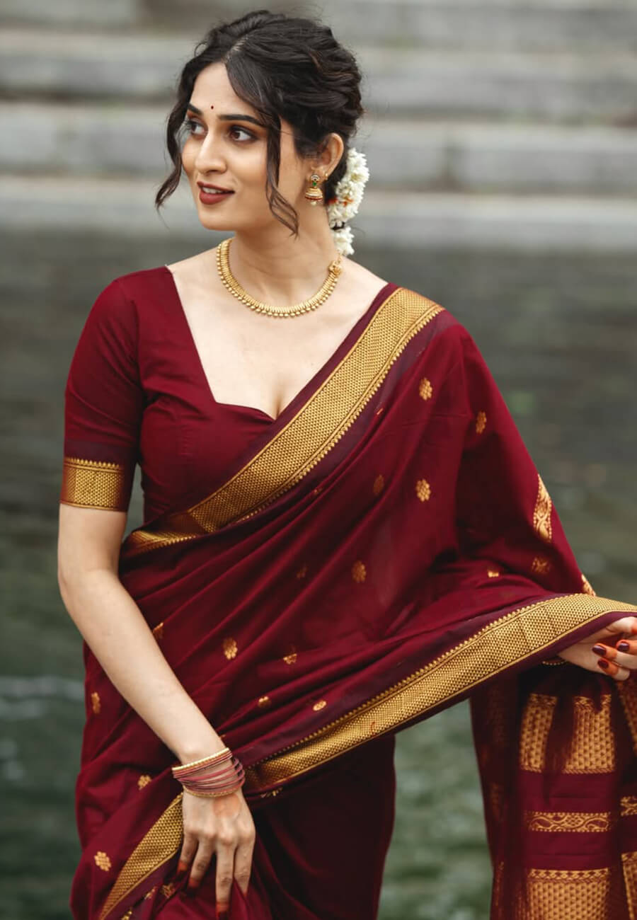 Super classy Maroon Soft Silk Saree With Seraphic Blouse Piece