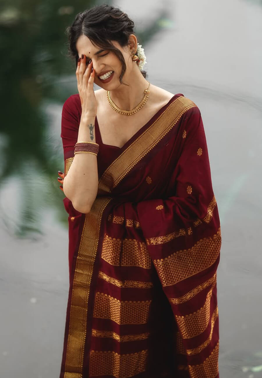Super classy Maroon Soft Silk Saree With Seraphic Blouse Piece