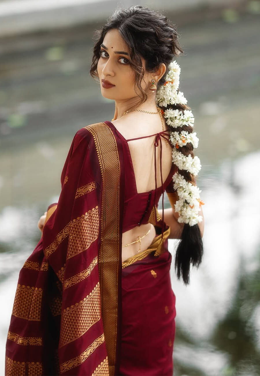 Super classy Maroon Soft Silk Saree With Seraphic Blouse Piece