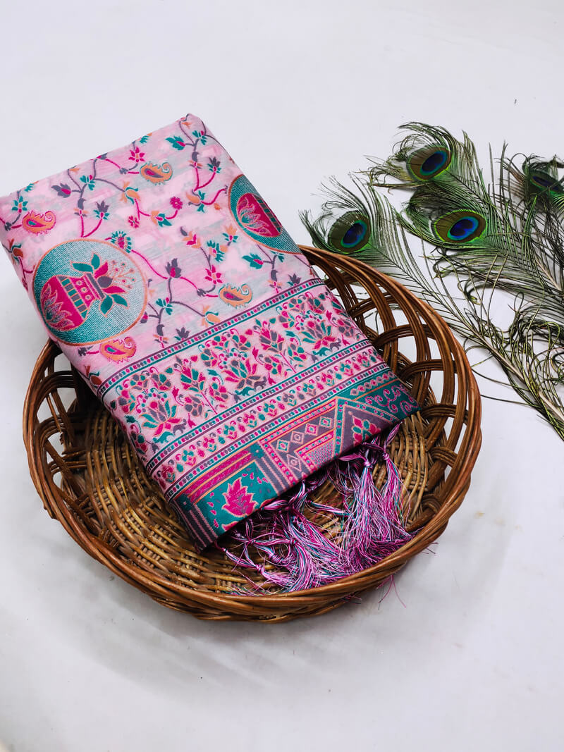 Panache Pink Pashmina Saree With Charming Blouse Piece