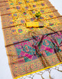 Effervescent Yellow Pashmina Saree With Desultory Blouse Piece