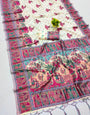 Quixotic Beige Pashmina Saree With Enamoring Blouse Piece