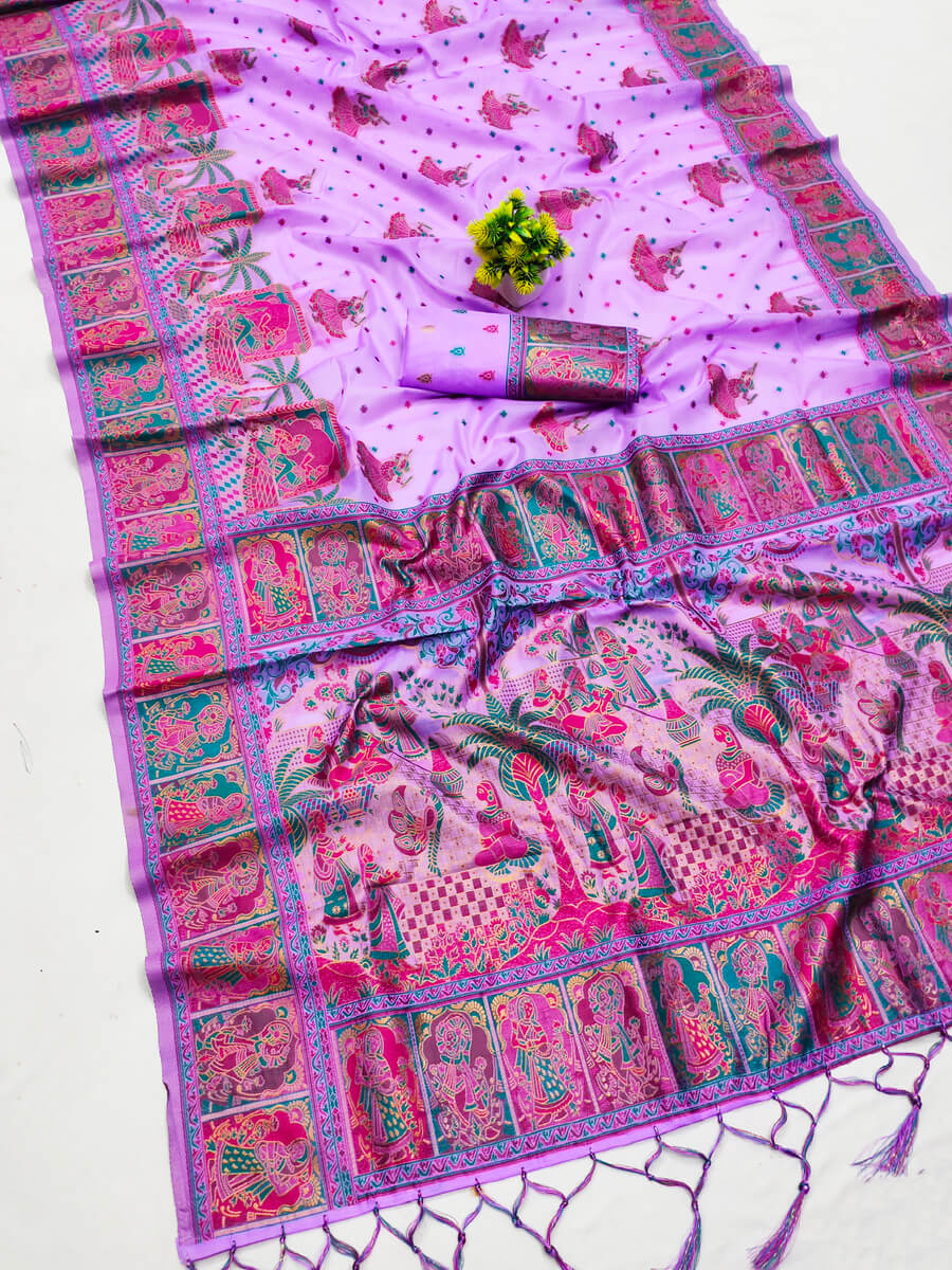 Inimitable Lavender Pashmina Saree With Arresting Blouse Piece
