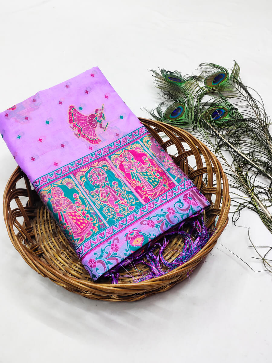 Inimitable Lavender Pashmina Saree With Arresting Blouse Piece