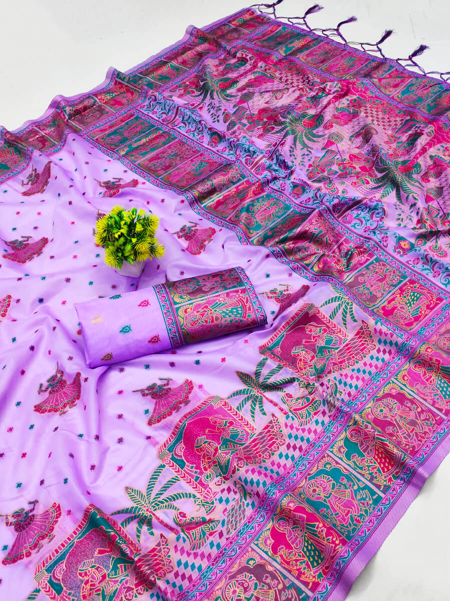 Inimitable Lavender Pashmina Saree With Arresting Blouse Piece
