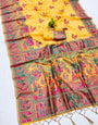 Desirable Yellow Pashmina Saree With Susurrous Blouse Piece