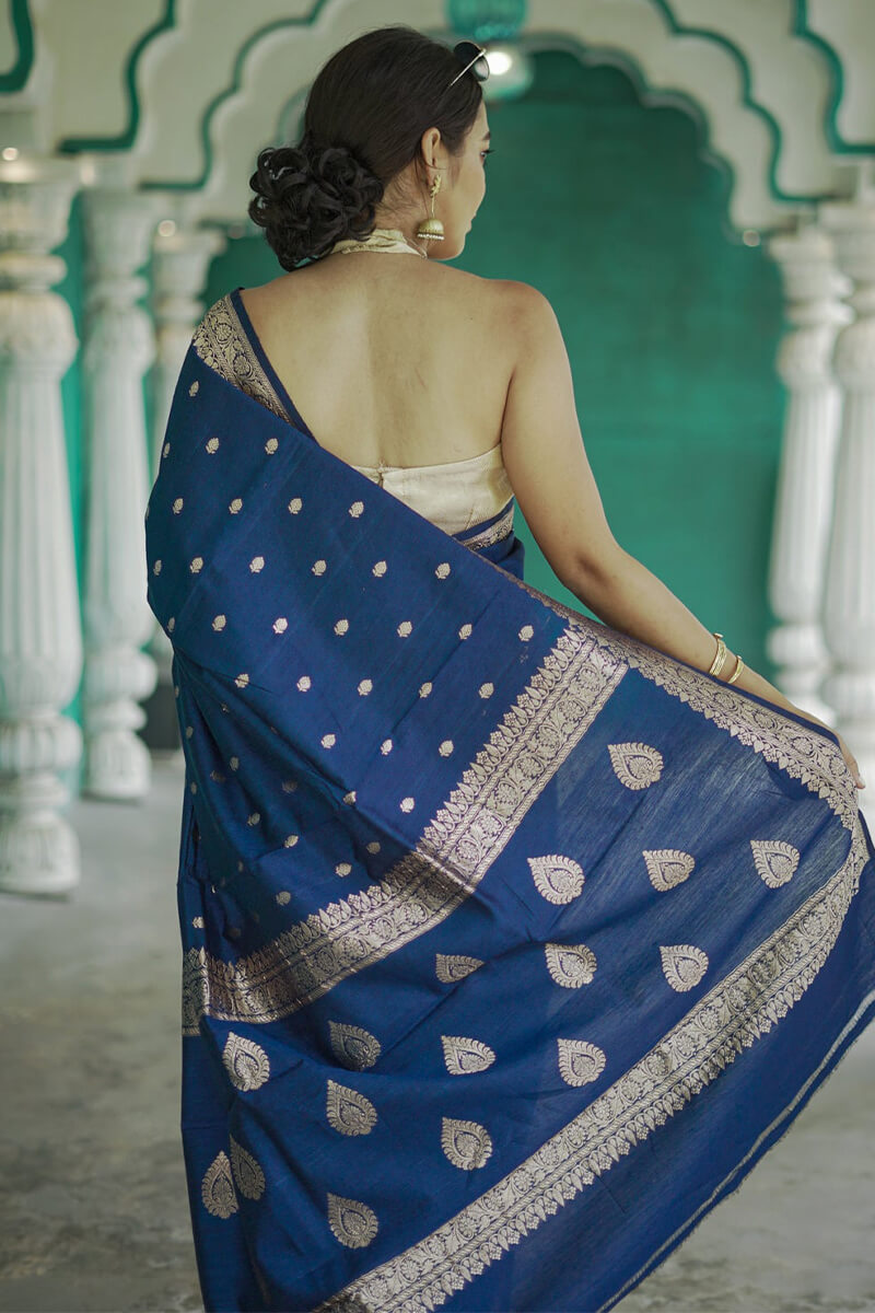 Aplomb Blue Linen Silk Saree With Jazzy Blouse Piece