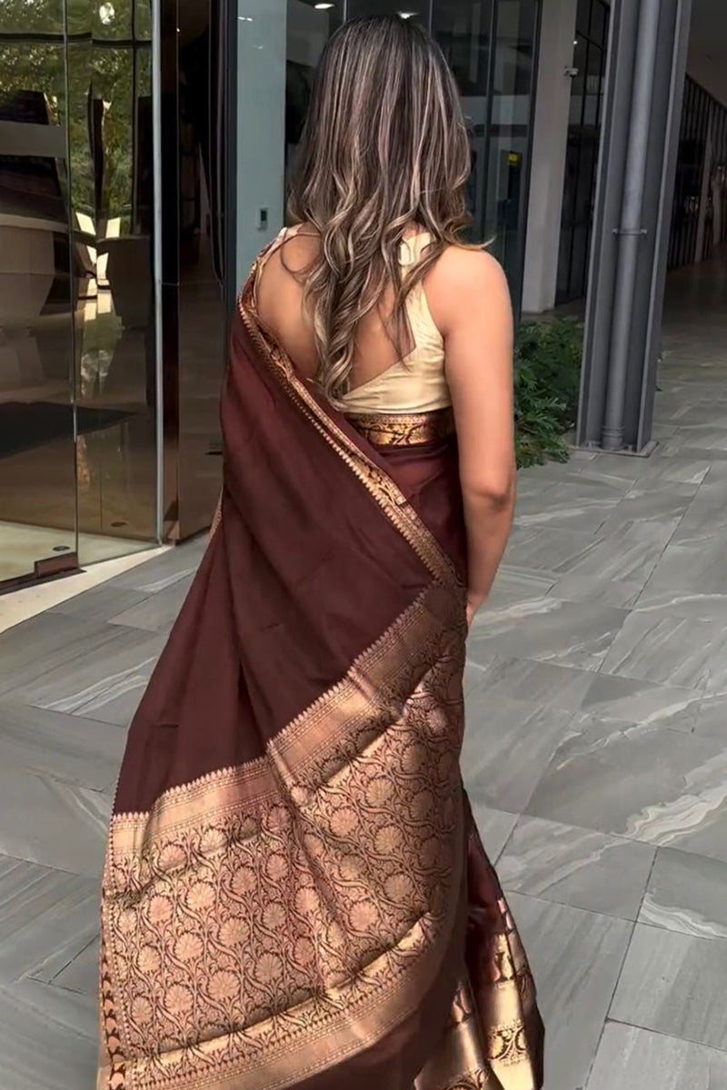 Ailurophile Wine Soft Silk Saree With Artistic Blouse Piece
