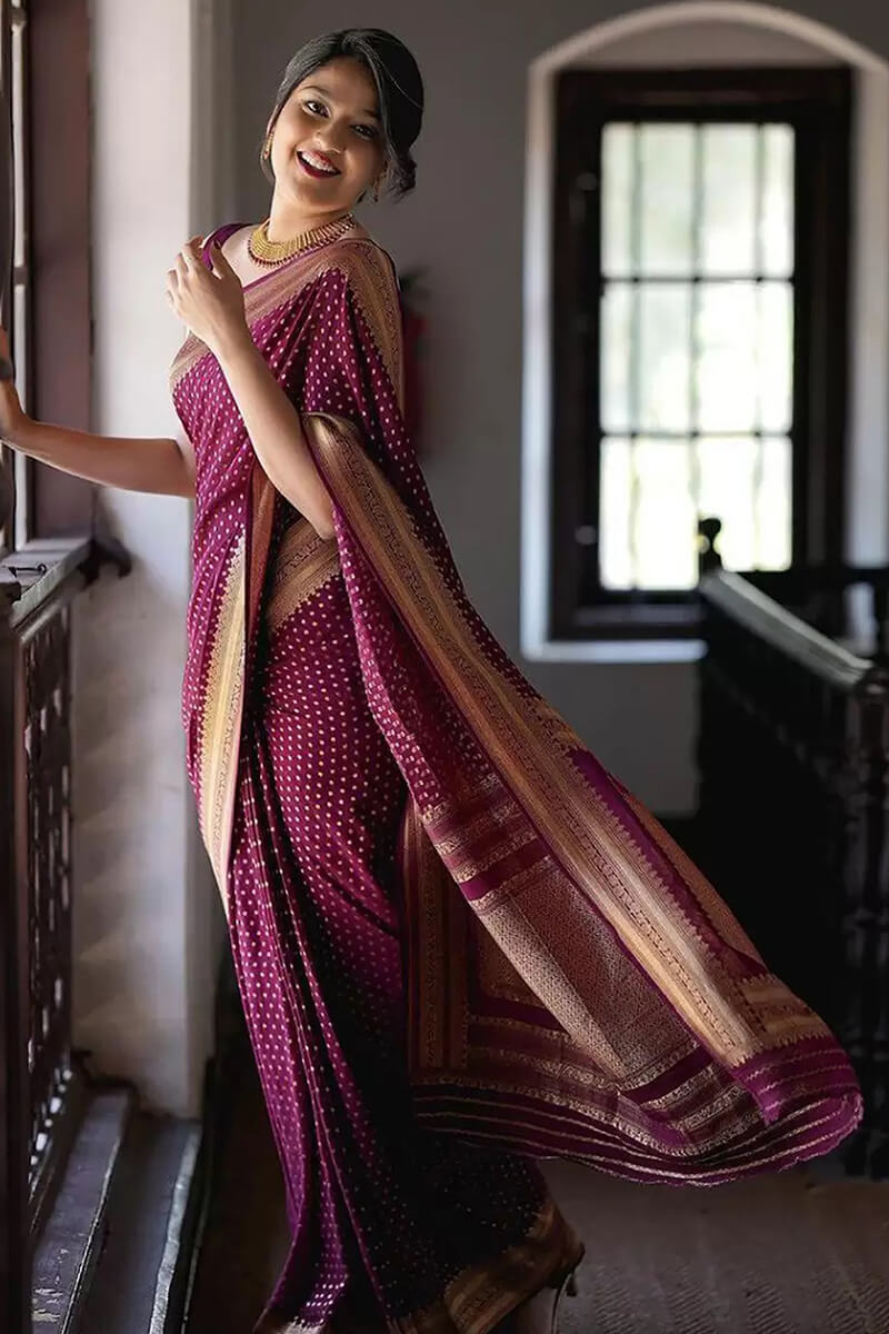 Brood Purple Soft Silk Saree With Exceptional Blouse Piece