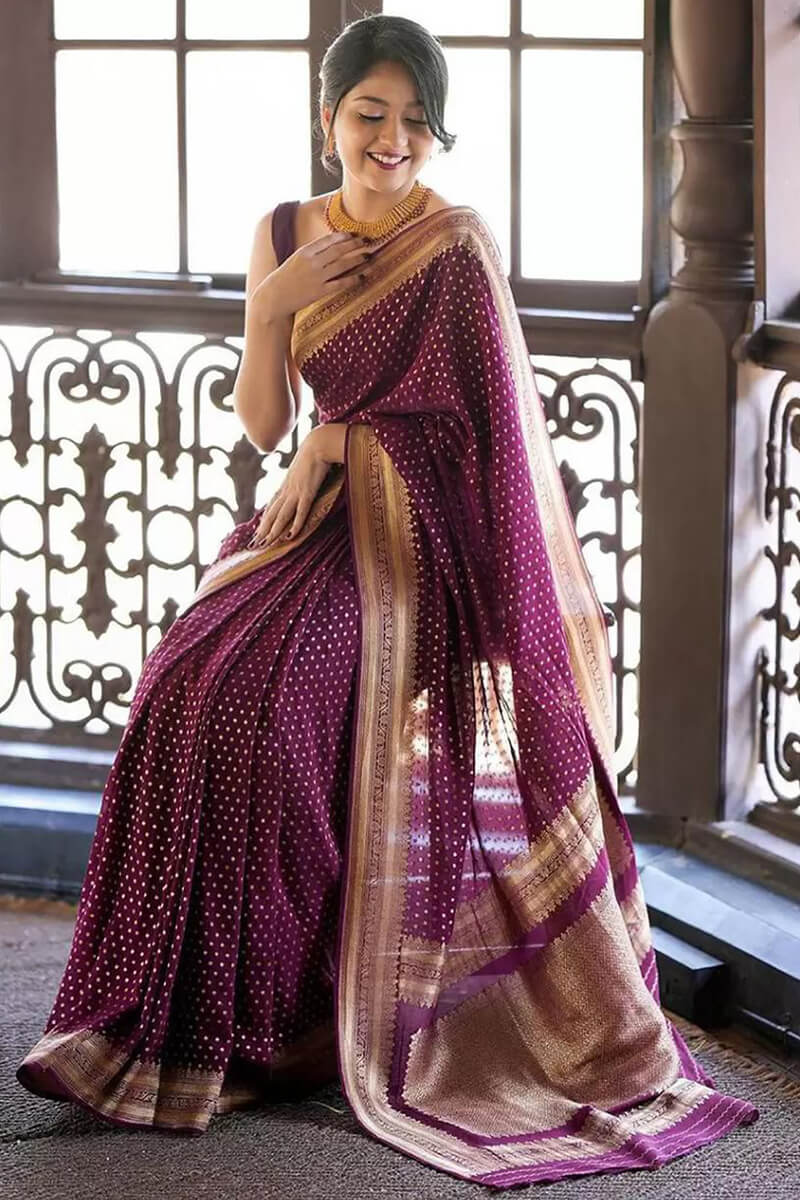 Brood Purple Soft Silk Saree With Exceptional Blouse Piece
