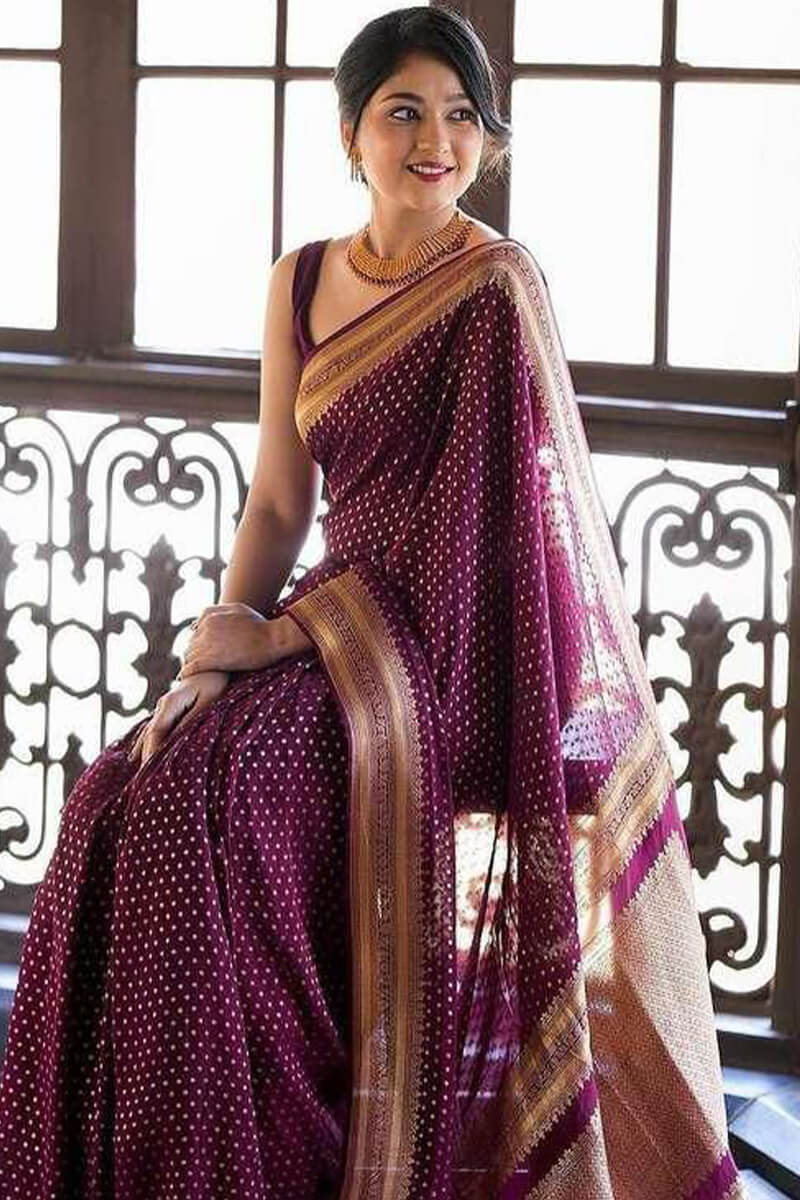 Brood Purple Soft Silk Saree With Exceptional Blouse Piece