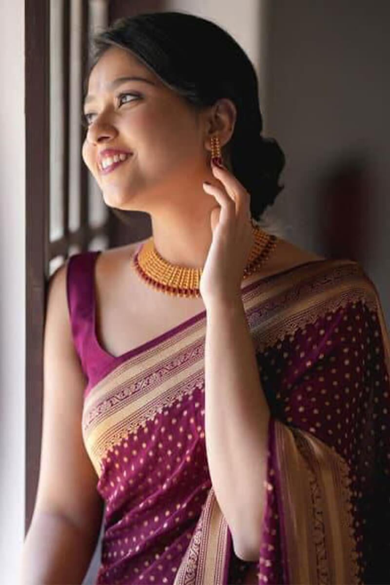 Brood Purple Soft Silk Saree With Exceptional Blouse Piece