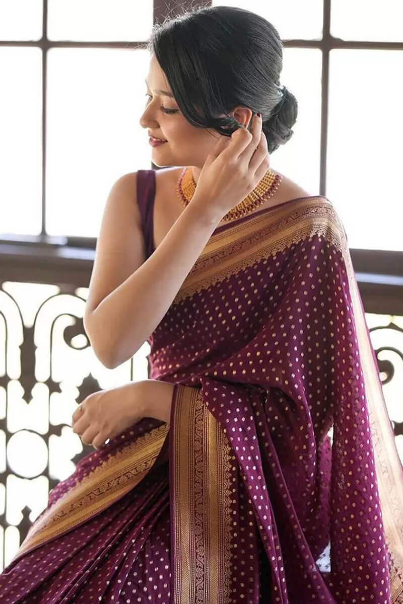 Brood Purple Soft Silk Saree With Exceptional Blouse Piece